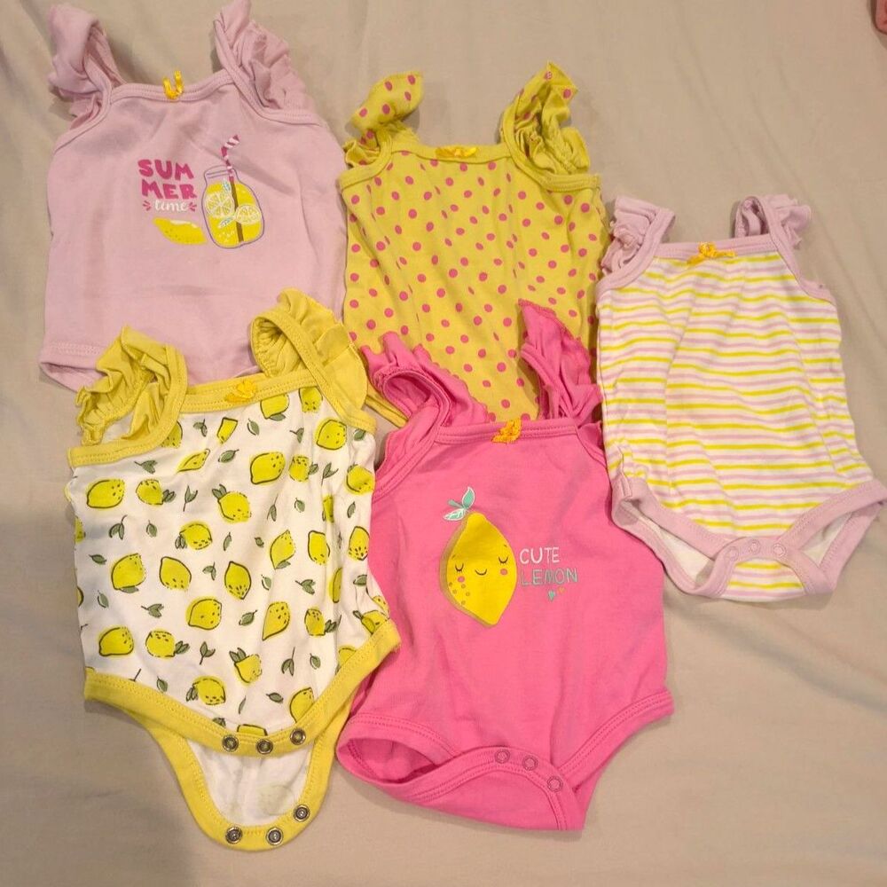 5 pc Baby Girl Sleeveless Onesies Newborn/0-3m